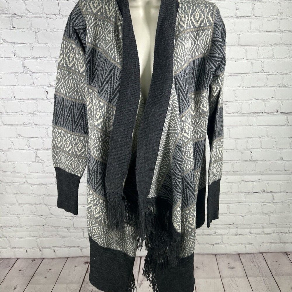 Berretti Cardigan Sweater Fringe Hem Italian Wool Blend Knit Open Front L